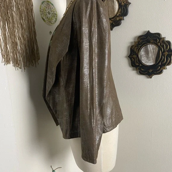 Requirements 70’s style brown silver snake skin print lightweight jacket size S - Picture 4 of 9